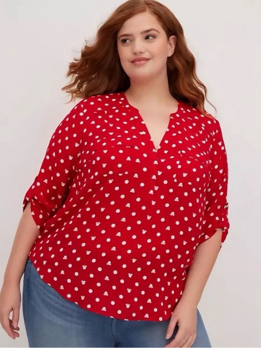 Torrid x Disney Minnie Mouse Red Polka Dot Harper Georgette Blouse Size 2 / 2X